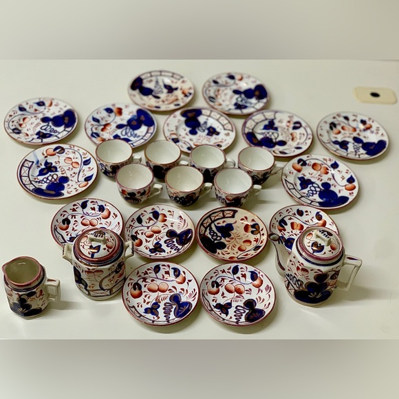19th Century Vtg Gaudy Welsh Oyster Pattern 25 Piece Miniature Child’s Tea Set - Picture 2 of 16